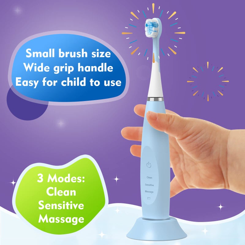 FUMEIKANG Kids Electric Toothbrushes Sonic Rechargeable Tooth Brush Gifts for Boys and Girls Smart Timer Power Toothbrush - Blue 3 4 5 6 7 8 9 10 11 12 (Blue) - Image 3