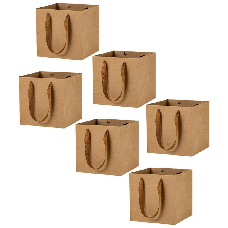 NIYANGLE 6 Pieces Kraft Paper Bags with Handles Square Storage and Take Out Bags for Flowers Cakes Gifts and Bonsai Packaging - Image 2