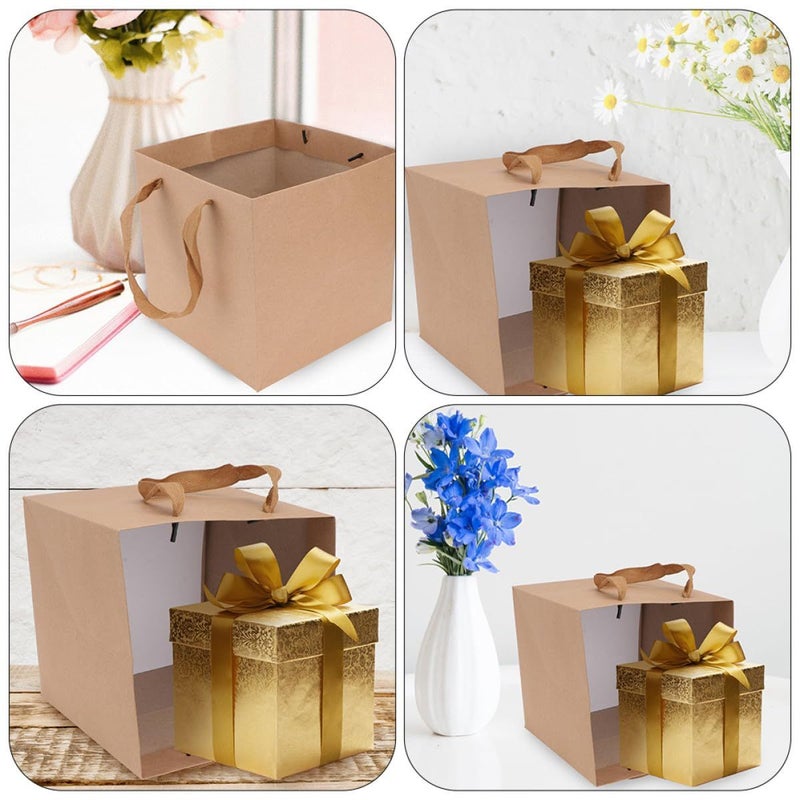 NIYANGLE 6 Pieces Kraft Paper Bags with Handles Square Storage and Take Out Bags for Flowers Cakes Gifts and Bonsai Packaging - Image 4