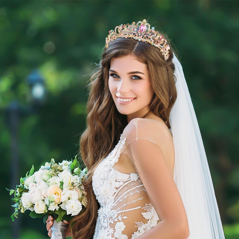 TAROSE Rainbow and Gold Crowns for Women, Queen Crystal Tiaras with Colorful Rhinestone and Combs, Goddess Crown for Wedding Bride Birthday Princess Bridal Shower Hair Accessories - Image 5