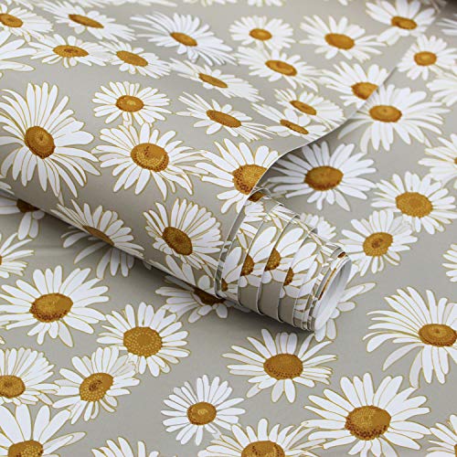 Tempaper Novogratz x Tempaper Greige Daisies Removable Peel and Stick Wallpaper, 20.5 in X 16.5 ft, Made in the USA - Image 5