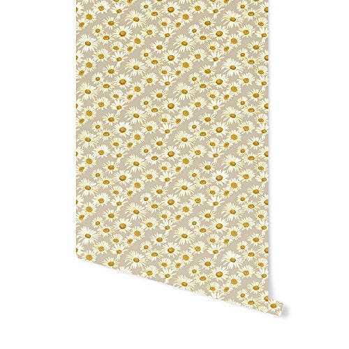 Tempaper Novogratz x Tempaper Greige Daisies Removable Peel and Stick Wallpaper, 20.5 in X 16.5 ft, Made in the USA - Image 4