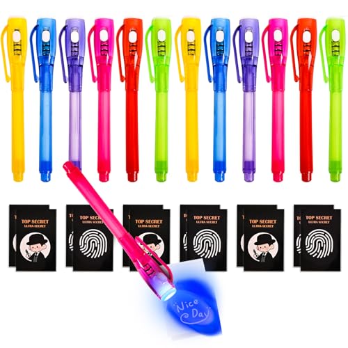 EODVICS 12 Pack Spy Pen with Notebook Set Upgraded Invisible Ink Pen with UV Light Magic Marker for Secret Messages Spy Kit Games Birthday Party Easter Valentines Day Gifts for Boys Girls Kids Ages 3 - Image 1