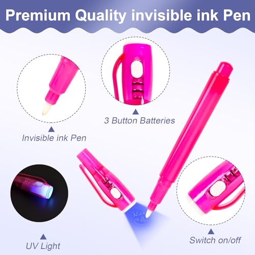 EODVICS 12 Pack Spy Pen with Notebook Set Upgraded Invisible Ink Pen with UV Light Magic Marker for Secret Messages Spy Kit Games Birthday Party Easter Valentines Day Gifts for Boys Girls Kids Ages 3 - Image 5