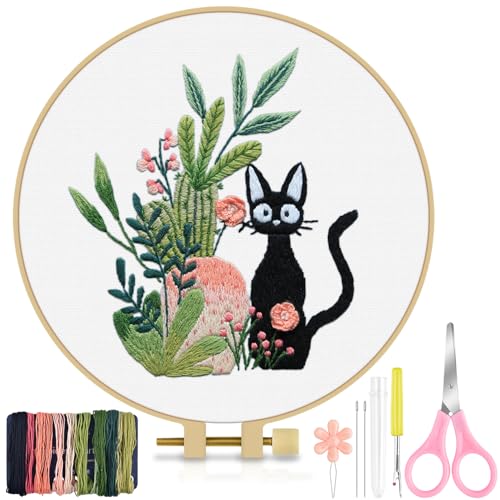 TINDTOP Embroidery Kit for Beginners Adult, Cat Embroidery Kit for Beginners Include Embroidery Cloth Hoops Threads for Craft Lover Hand Stitch with Embroidery Skill Techniques - Image 1