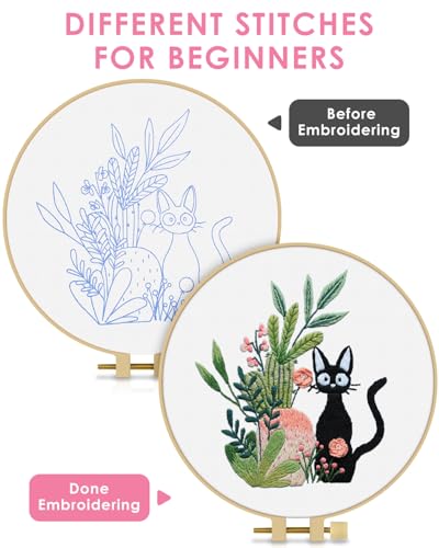 TINDTOP Embroidery Kit for Beginners Adult, Cat Embroidery Kit for Beginners Include Embroidery Cloth Hoops Threads for Craft Lover Hand Stitch with Embroidery Skill Techniques - Image 3