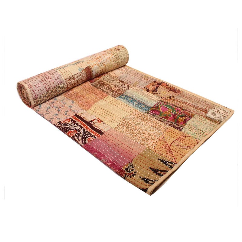 BOHEKANT Handicraft Silk Kantha Quilt Kantha Bed Cover Handmade Kantha Bedspread Kantha Blanket Throw06 Queen 90x108 inches Double Bed - Image 2
