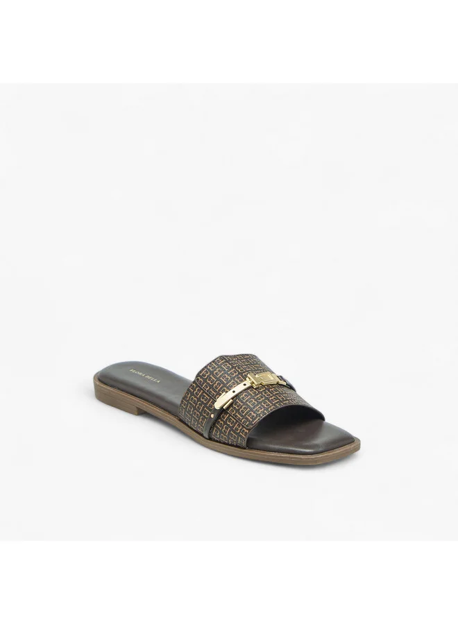 فلورا بيلا من شو إكسبرس Women Monogram Print Slip-On Flat Sandals with Metal Accent