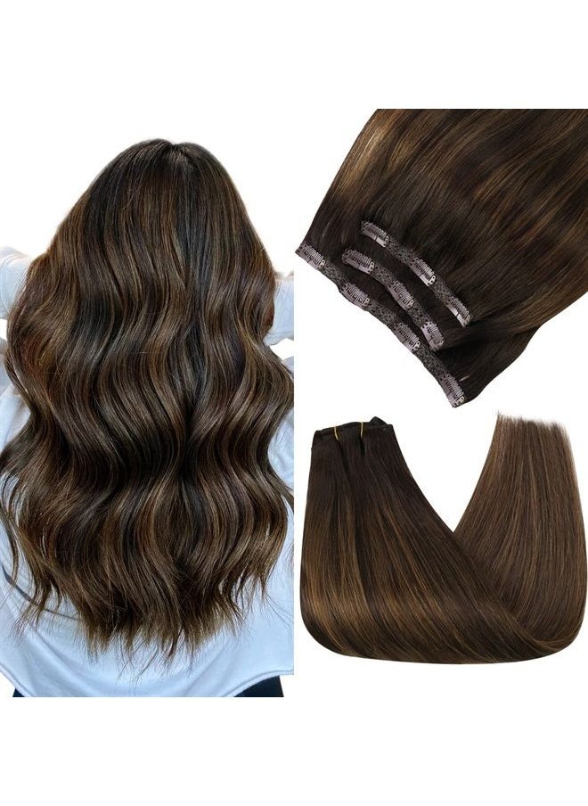 Sunny Hair Sunny Clip in Hair Extensions Brown Ombre Invisible 3Pcs Clip in Hair Extensions Balayage Thick Hair Clip in Human Hair Extensions Dark Brown Ombre Medium Brown Double Weft 3Pcs 16inch 70g 
