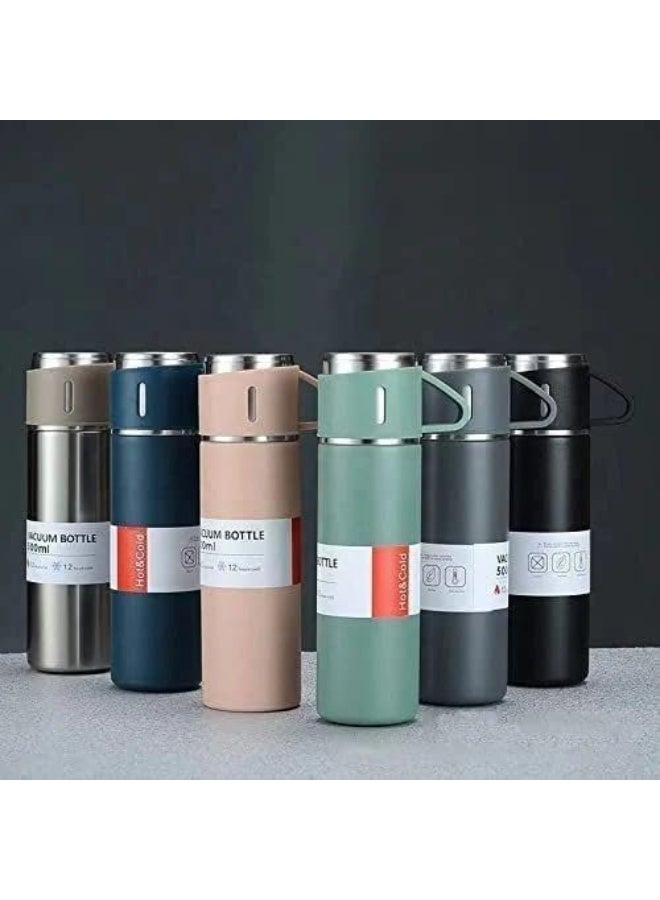 Set Of Vacuum Flask Bottle 500Ml Thermal Stainless Steel With 3 Cups 12 Hours Hot And Cold Insulated Travel Beverage Flask Portable Water Bottle For Outdoor, Office and School (pink)  - Image 3