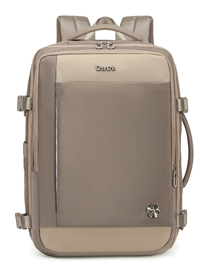 Expandable Premium Travel Backpack Water Resistant Multifunctional Backpack with Built in USB port and Headphone Jack for Women, CB00606- Khaki
