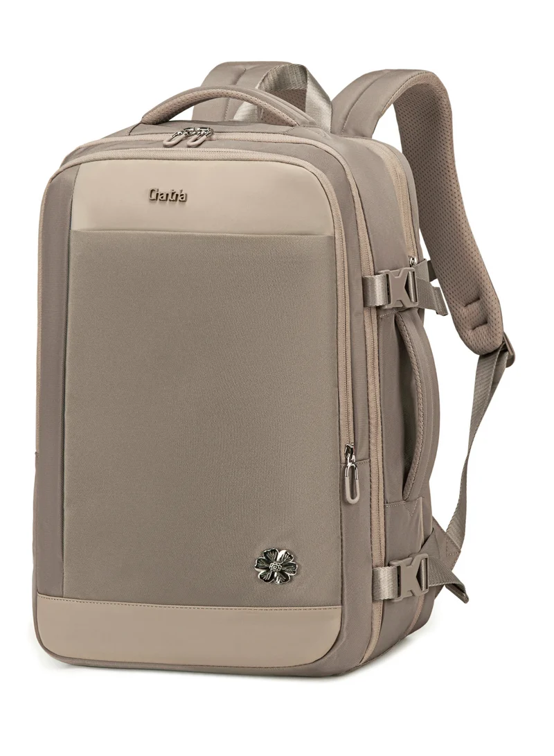 شانتريا حقيبة ظهر سفر فاخرة قابلة للتوسيع مقاومة للماء متعددة الوظائف بمنفذ  مدمج ومدخل سماعة رأس للنساء - كاكي