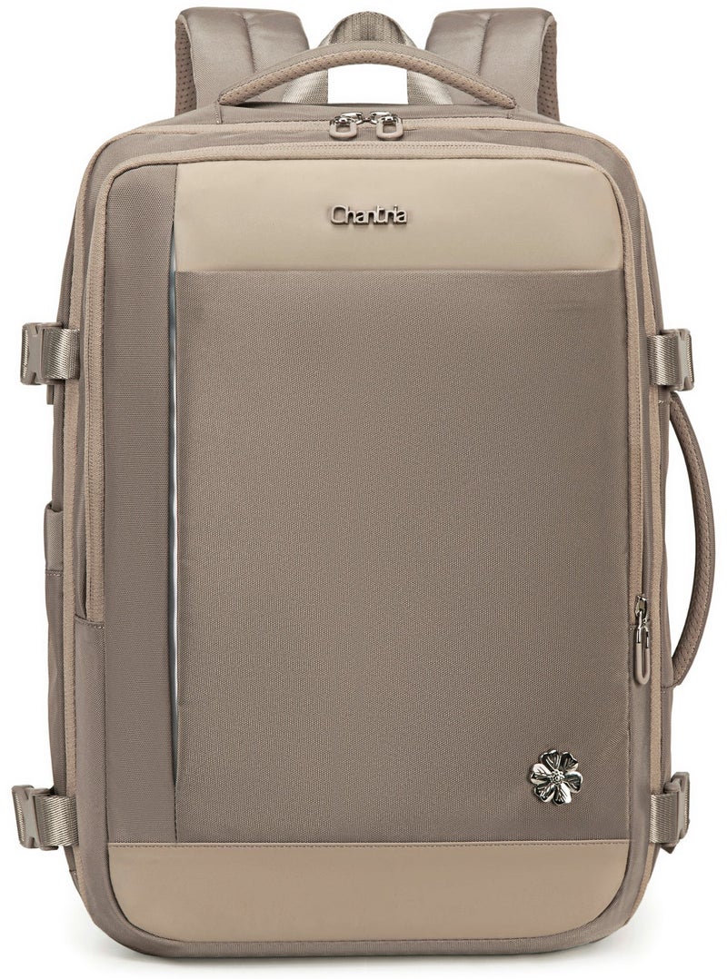 Chantria Expandable Premium Travel Backpack Water Resistant Multifunctional Backpack with Built in USB port and Headphone Jack for Women, CB00606, Khaki - Image 3