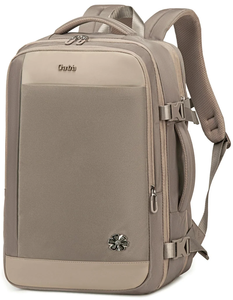 Chantria Expandable Premium Travel Backpack Water Resistant Multifunctional Backpack with Built in USB port and Headphone Jack for Women, CB00606, Khaki