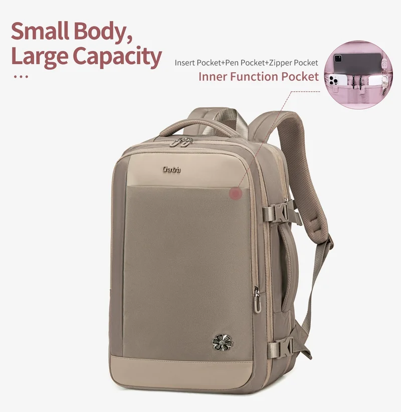 Chantria Khaki Expandable Premium Travel Backpack Water Resistant Multifunctional Backpack with Built in USB port and Headphone Jack for Women, CB00606, Khaki for Women | Best Price UAE