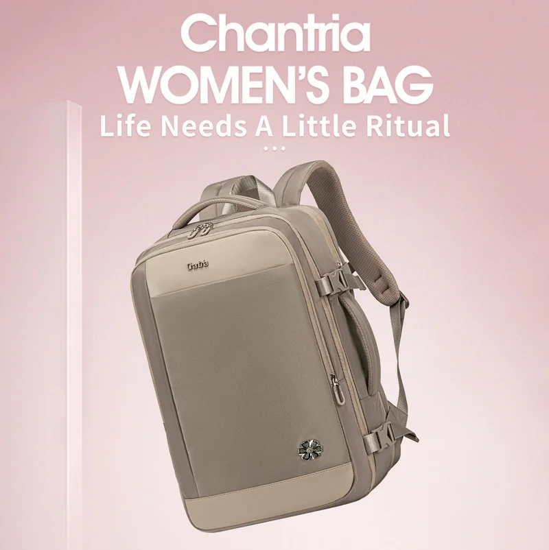 Chantria Khaki Expandable Premium Travel Backpack Water Resistant Multifunctional Backpack with Built in USB port and Headphone Jack for Women, CB00606, Khaki for Women | Best Price UAE