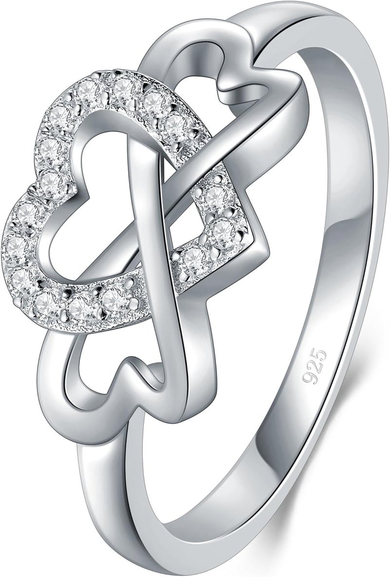 BORUO Love Heart Twisted Eternity Band-925 Sterling Silver Rings for Women-Platinum Plated Over Sterling Silver Wedding Band For Womem-Promise Rings For Her-Silver Rings For Women, 2mm, Size 4-12 - Image 1