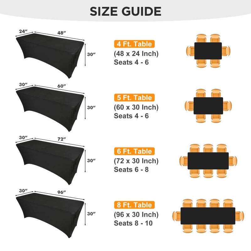 Separo 2 حزمة 8Ft دنة غطاء الطاولة مفارش المائدة السوداء لمدة 8 أقدام مستطيلة الجداول المجهزة مستطيلة لمط خالية من التجاعيد الجدول القماش للحدث حزب المعارض التجارية مأدبة حفلات الزفاف حامل البائع - Image 5