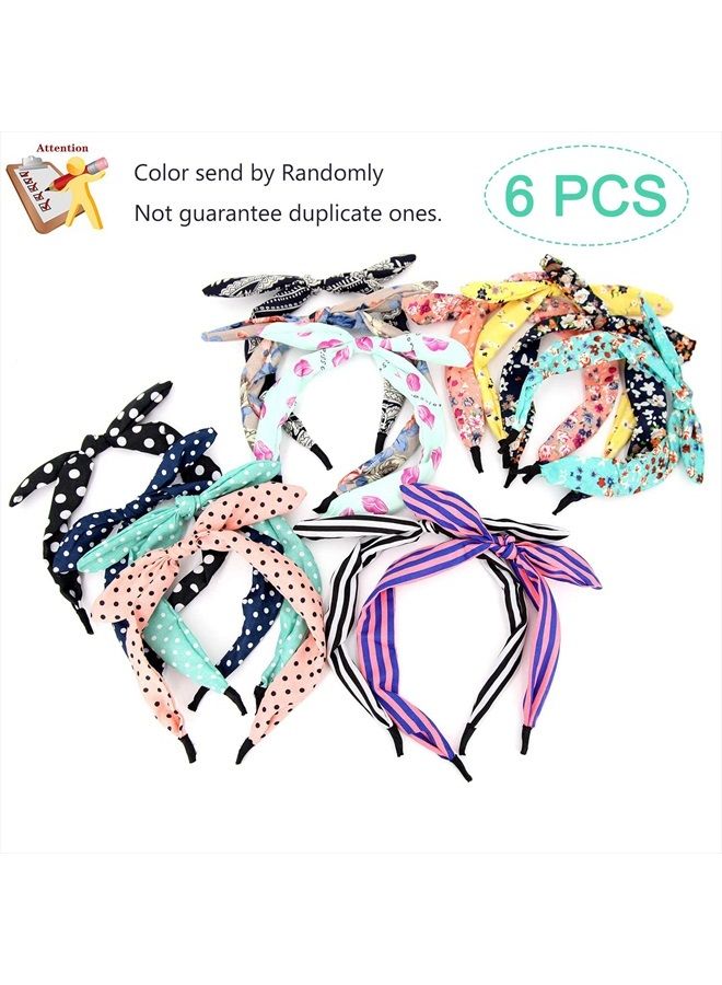 eyxformula 6 Pcs Colorful Headbands, Fashion Floral Polka Dot Stripe Hair Bow Headbands Randomly, Lovely Ears Hairbands Knot Hair Bands Hair Accessories for Women, Girls - Image 2
