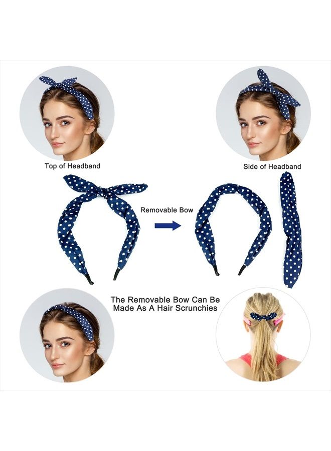 eyxformula 6 Pcs Colorful Headbands, Fashion Floral Polka Dot Stripe Hair Bow Headbands Randomly, Lovely Ears Hairbands Knot Hair Bands Hair Accessories for Women, Girls - Image 3