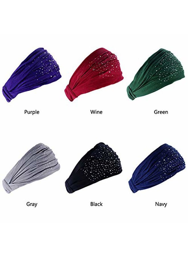 DINPREY Rhinestone Cloth Headband Wide Bandana Headbands Workout Dots Hair bands Womens Yoga Bandana Criss Cross Head Wrap Solid Diamond Twisted Headband Head Wrap Makeup Headband (6 Pcs Rhinestone) - Image 2