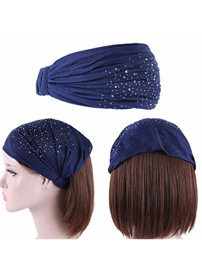 DINPREY Rhinestone Cloth Headband Wide Bandana Headbands Workout Dots Hair bands Womens Yoga Bandana Criss Cross Head Wrap Solid Diamond Twisted Headband Head Wrap Makeup Headband (6 Pcs Rhinestone) - Image 3