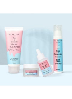 Glamveda Korean Glass Skin Rice & Ceramide Morning 4 Step Skincare Routine For Women With Gift Box | Face Wash, Serum, Moisturizer & Sunscreen  - Image 1