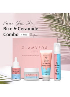Glamveda Korean Glass Skin Rice & Ceramide Morning 4 Step Skincare Routine For Women With Gift Box | Face Wash, Serum, Moisturizer & Sunscreen  - Image 2