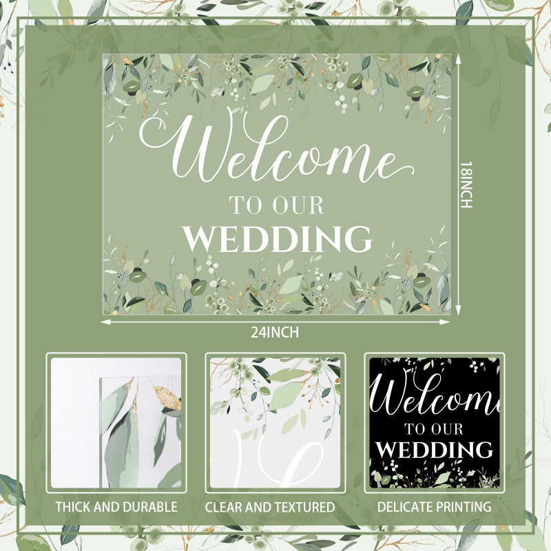 Seeloowy Welcome Wedding Sign - 24 x 18 Inch Acrylic Greenery Eucalyptus Sign for Wedding Reception, Ceremony, Lawn, Indoor - Image 4