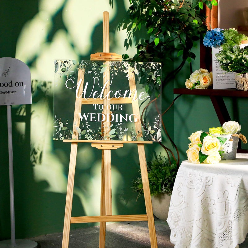 Seeloowy Welcome Wedding Sign - 24 x 18 Inch Acrylic Greenery Eucalyptus Sign for Wedding Reception, Ceremony, Lawn, Indoor - Image 2