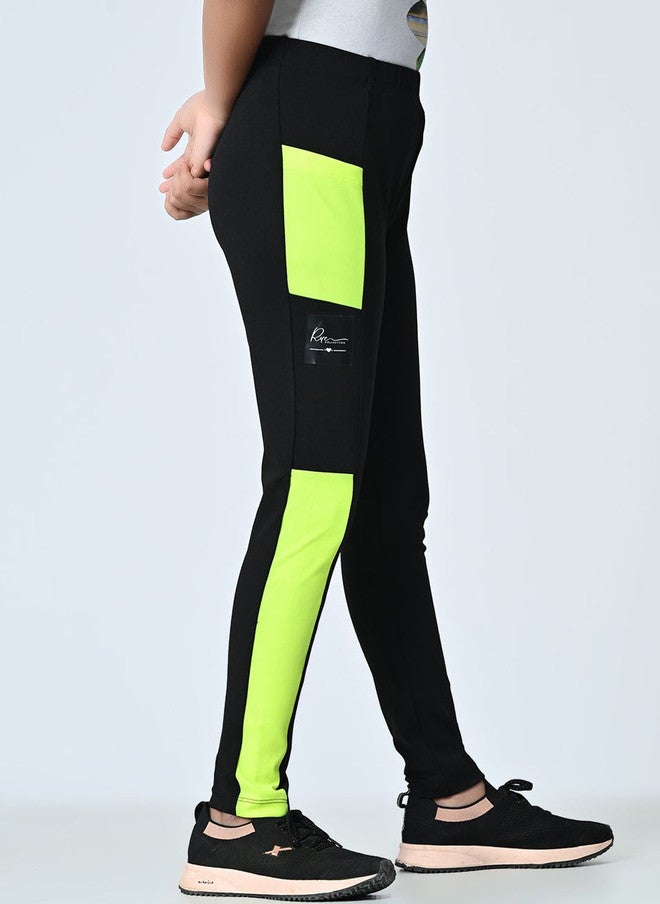 Rue Collection ت leggings عالية الخصر باللونين الأسود والأصفر للفتيات - Image 2