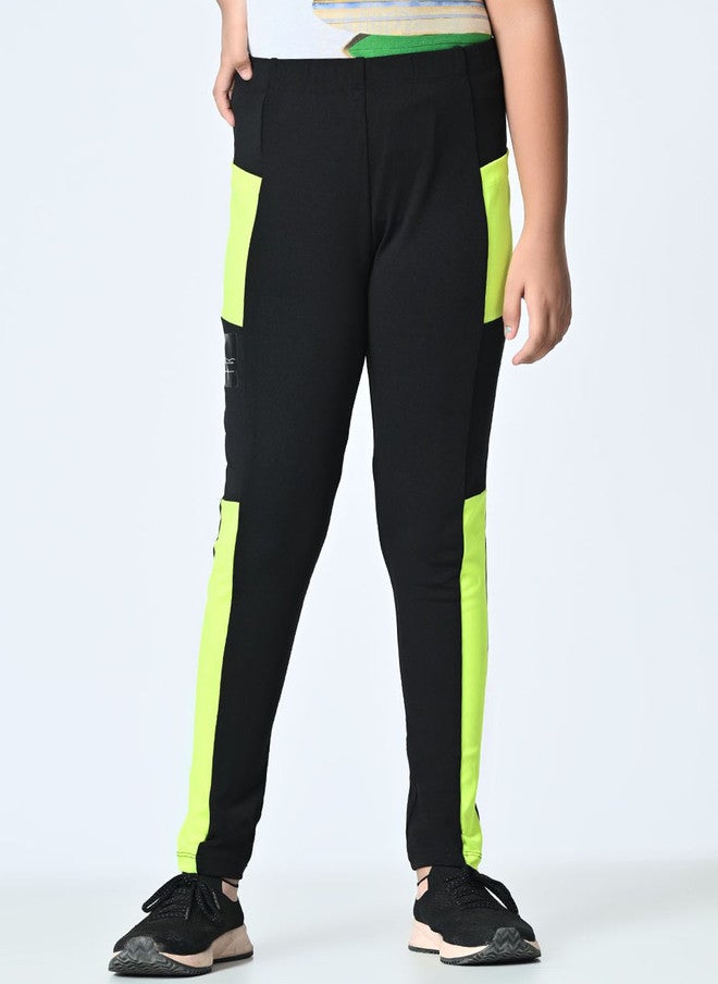 Rue Collection ت leggings عالية الخصر باللونين الأسود والأصفر للفتيات - Image 1