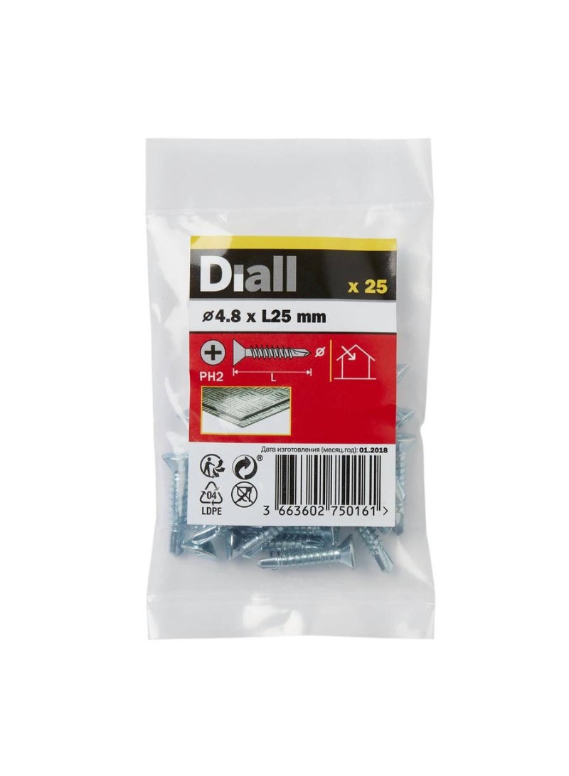 Zinc Plated Carbon Steel Self Drilling Screw Pack 4.8 X 25 Mm 25 Piece