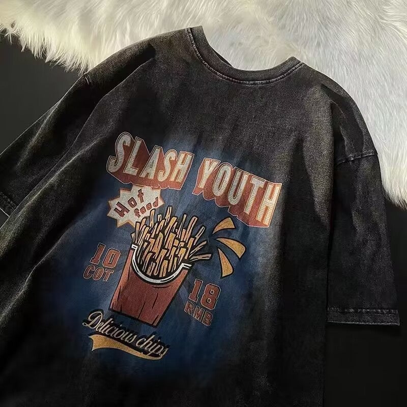 100 Cotton American Style Street Old Washed Short Sleeve T-shirt Hip Hop Loose oversize Half Sleeve T-shirt for Men and Women - Image 3