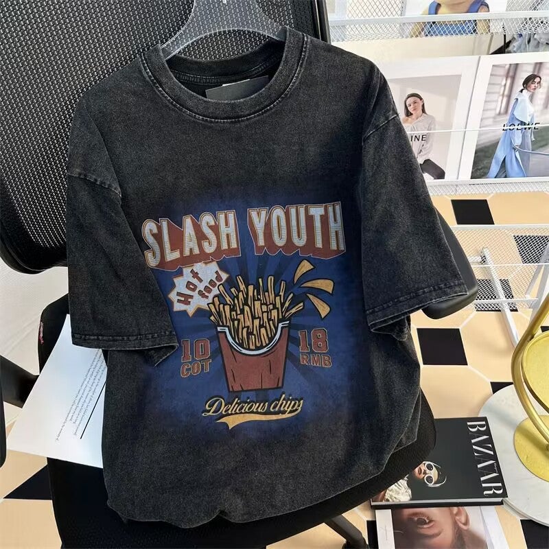 100 Cotton American Style Street Old Washed Short Sleeve T-shirt Hip Hop Loose oversize Half Sleeve T-shirt for Men and Women - Image 5