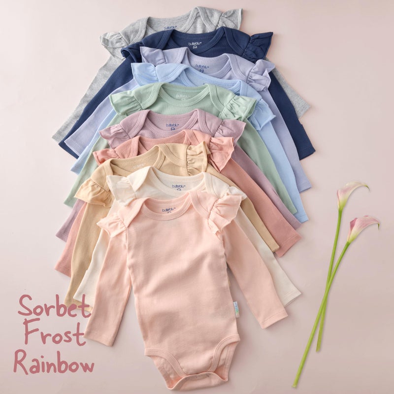 Butterblu Ashley 10-Pack Long Sleeve Ruffle Shoulder Bodysuits 100% Organic for Baby Girls, Sorbet Frost Rainbow, 3-6 Months - Image 2
