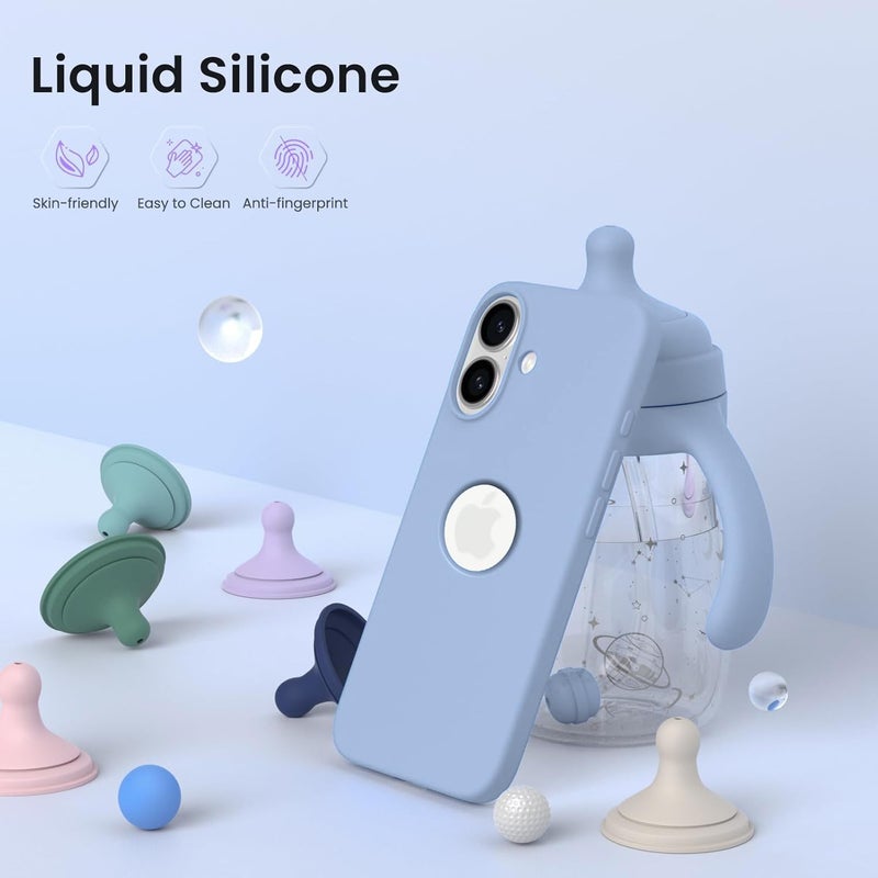 Elzzi Microfiber Logo Cut Cover Compatible for iPhone 16 Case Liquid Silicone Cases Full Body 4 Layer Protective Covers Shockproof Back Cover with High Raised Camera Lips (6.1 inch, Official Blue) - Image 3