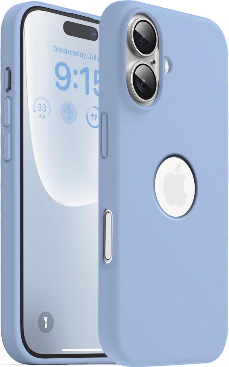 Elzzi Microfiber Logo Cut Cover Compatible for iPhone 16 Case Liquid Silicone Cases Full Body 4 Layer Protective Covers Shockproof Back Cover with High Raised Camera Lips (6.1 inch, Official Blue) - Image 1