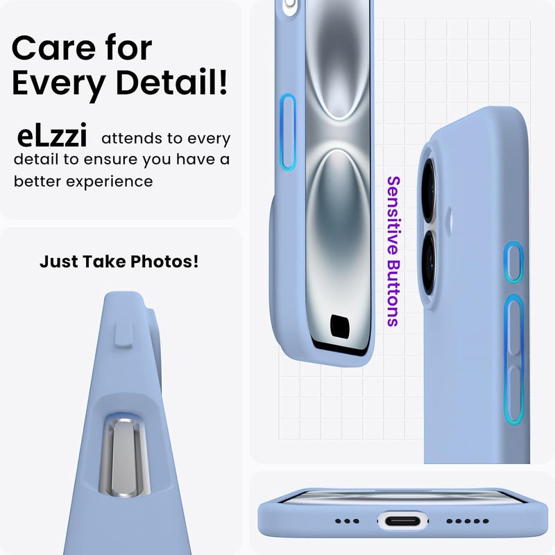 Elzzi Microfiber Logo Cut Cover Compatible for iPhone 16 Case Liquid Silicone Cases Full Body 4 Layer Protective Covers Shockproof Back Cover with High Raised Camera Lips (6.1 inch, Official Blue) - Image 2