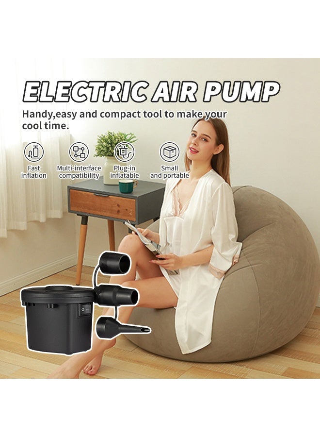 Electric Air Pump Portable Air Pump with 3 Nozzles One-Button Switch for Fast Inflation & Deflation Dual Power 100-240V AC/12V DC Pumps for Inflatable Boats, Pools, Furniture, Outdoor Camping - Image 2