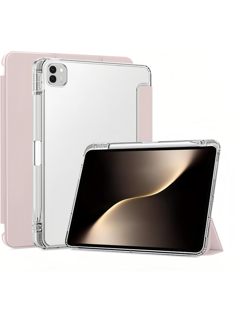 VKL Compatible with Honor MagicPad 3 Tablet 13.3 inch 2025 Case, TPU Slim Cover with Pencil Holder, Auto Wake/Sleep Smart Transparent Hard Back Stand Case (Pink)