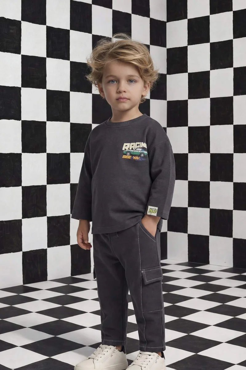 ديفاكتو Baby Boy Oversize Crew Neck Long Sleeves Printed T-Shirt