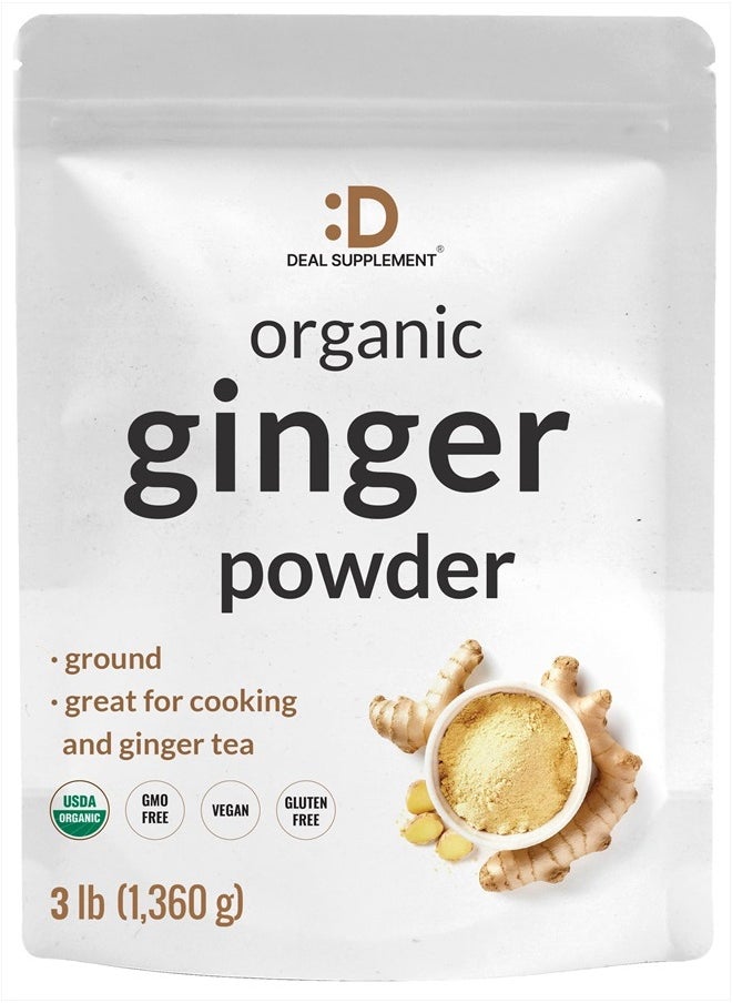 DEAL SUPPLEMENT - Organic Fresh Ginger Powder, 3lbs – Finely Ground for Easy Mixing, Raw Ginger Spice Flavor, Indian Origin – Great for Ginger Chews, Tea, Candy, & Juice – Non-GMO, Filler Free - Image 1