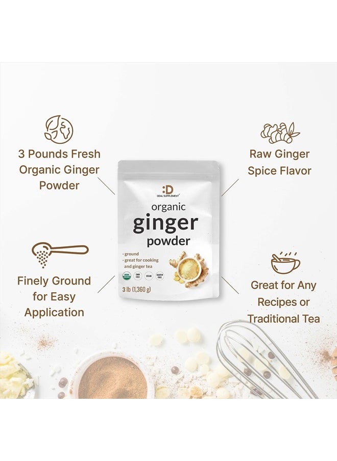 DEAL SUPPLEMENT - Organic Fresh Ginger Powder, 3lbs – Finely Ground for Easy Mixing, Raw Ginger Spice Flavor, Indian Origin – Great for Ginger Chews, Tea, Candy, & Juice – Non-GMO, Filler Free - Image 1