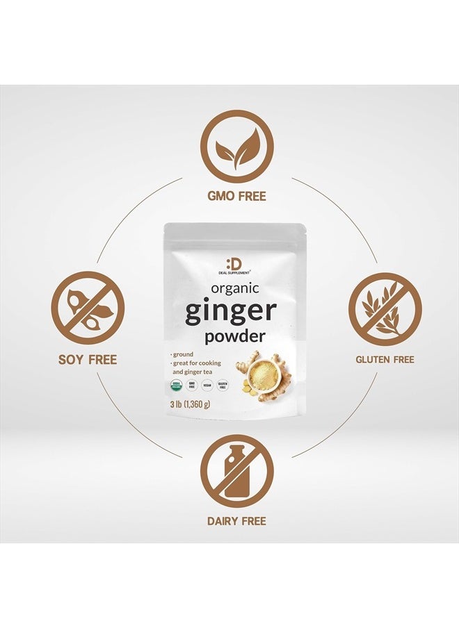 DEAL SUPPLEMENT - Organic Fresh Ginger Powder, 3lbs – Finely Ground for Easy Mixing, Raw Ginger Spice Flavor, Indian Origin – Great for Ginger Chews, Tea, Candy, & Juice – Non-GMO, Filler Free - Image 1