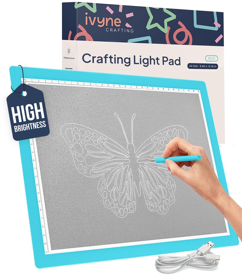 iVyne Corded Light Pad for Weeding Vinyl A4 Light Box for Drawing Light Board for Tracing Light Box for Diamond Painting Weeding Vinyl Sketching Tracing Blue