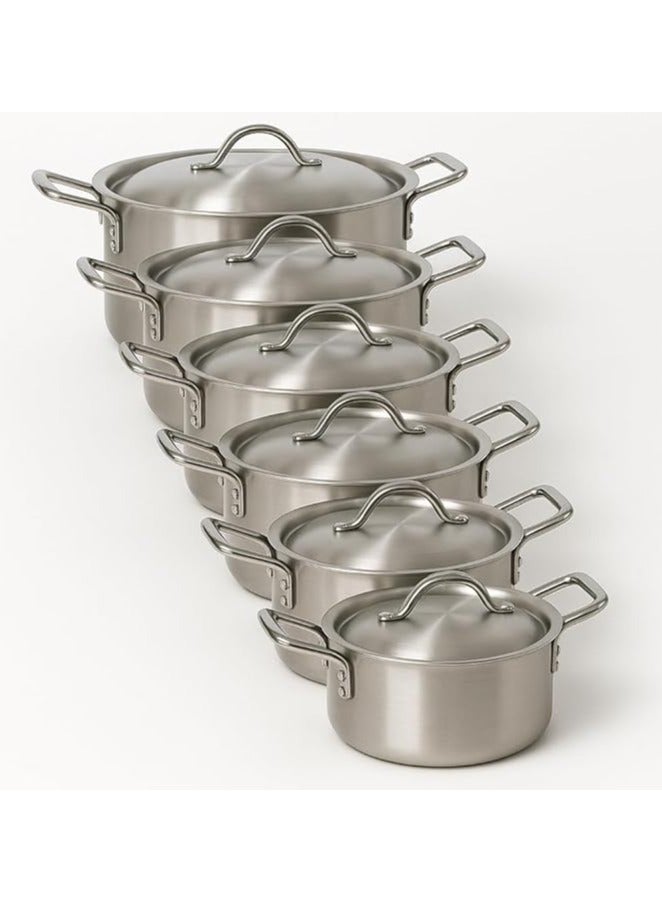 ماستر جولد طقم قدور ألمنيوم 12 قطع مقاس 14-17-19-21-23-26 سم | طناجر طبخ مصنوعة من الالومنيوم النقي مع مقابض ستانلس ستيل | قدر مناسب لجميع أنواع المواقد - Image 1
