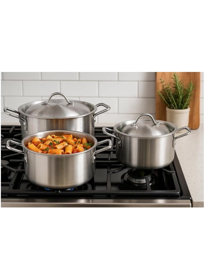 ماستر جولد طقم قدور ألمنيوم 12 قطع مقاس 14-17-19-21-23-26 سم | طناجر طبخ مصنوعة من الالومنيوم النقي مع مقابض ستانلس ستيل | قدر مناسب لجميع أنواع المواقد - Image 2