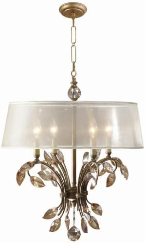 Uttermost Uttermost Alenya Chandelier 4 Light MetalCrystalFabric Silken Champagne Sheer Fabric Traditional Installation  - Image 2