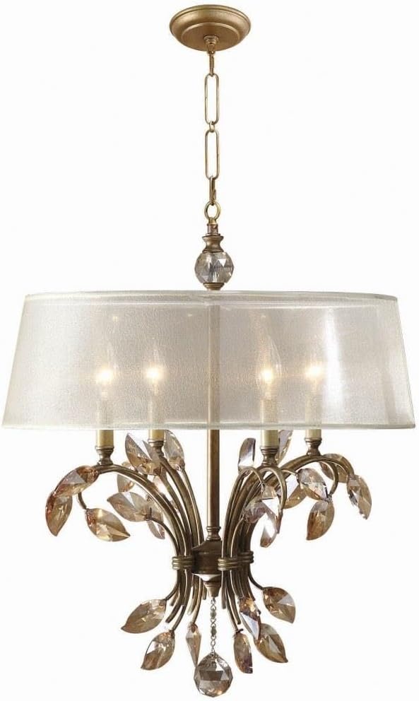 Uttermost Uttermost Alenya Chandelier 4 Light MetalCrystalFabric Silken Champagne Sheer Fabric Traditional Installation  - Image 3